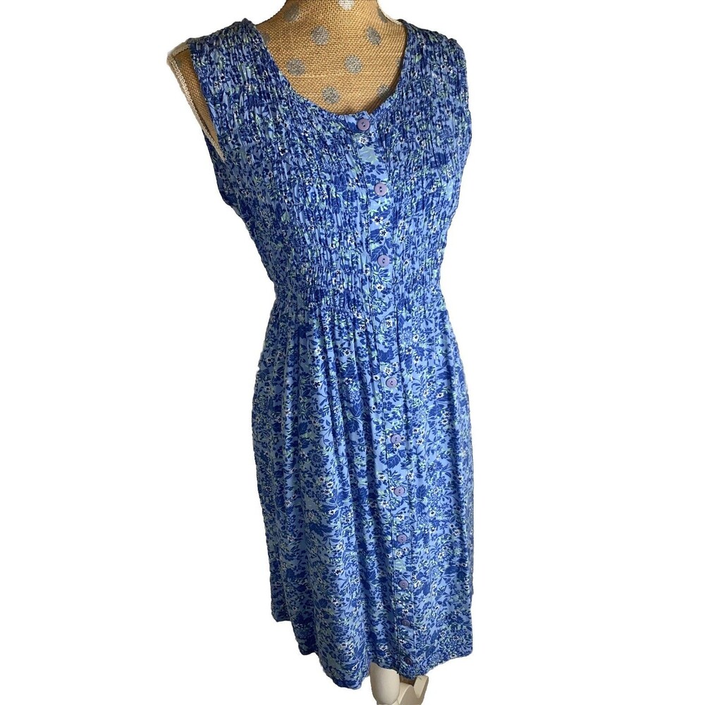 Vintage Erika Sun Dress Tie back Floral Smocked Cottagecore Rayon Country Large